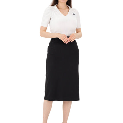 Midi Pencil Skirt with Elastic Waist and Closed Back Vent - G - Line