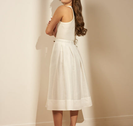 Mini Pleated White Fluffy Skirt with Belt - G - Line