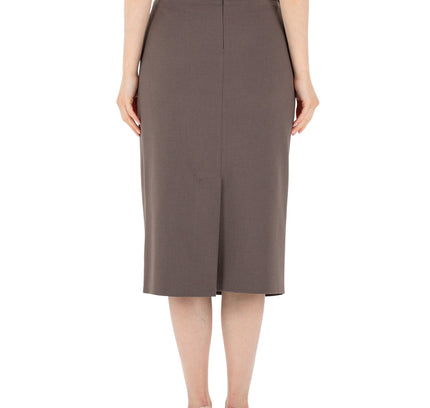 Mink Midi Pencil Skirt with Elastic Waist and Closed Back Vent - G - Line