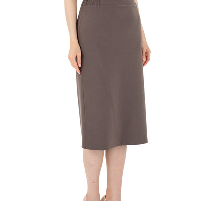 Mink Midi Pencil Skirt with Elastic Waist and Closed Back Vent - G - Line