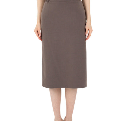 Mink Midi Pencil Skirt with Elastic Waist and Closed Back Vent - G - Line