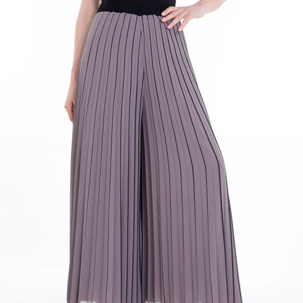 Mink Palazzo Black Striped Pleated Elastic Waist Band Wide Leg Pants - G - Line