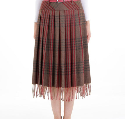 Mink Plaid Pleated Tassel Tartan Midi Skirt - G - Line