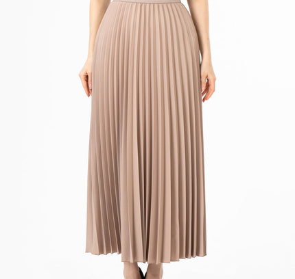 Mink Pleated Maxi Skirt Elastic Waist Band Ankle Length Plisse Skirt - G - Line