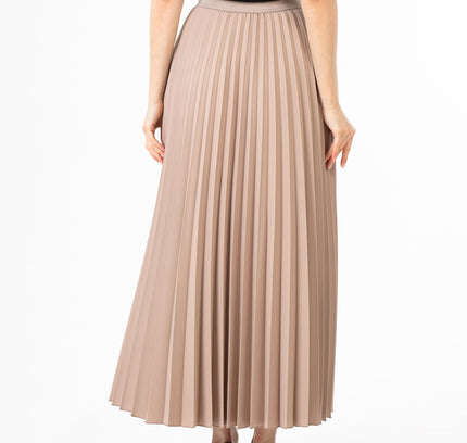 Mink Pleated Maxi Skirt Elastic Waist Band Ankle Length Plisse Skirt - G - Line