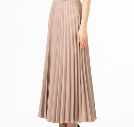 Mink Pleated Maxi Skirt Elastic Waist Band Ankle Length Plisse Skirt - G - Line