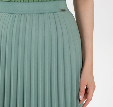 Mint Pleated Maxi Skirt Elastic Waist Band Ankle Length Plisse Skirt - G - Line
