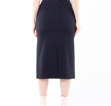 Navy Blue Back Vented Midi Pencil Skirt - G - Line