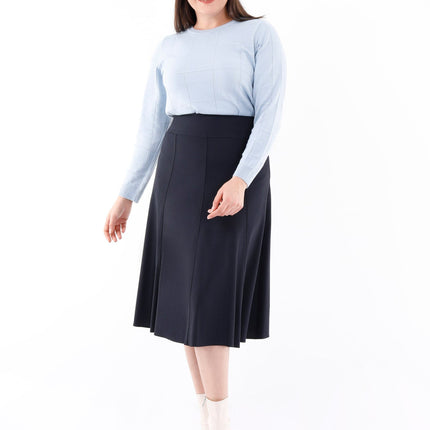 Navy Eight Gore Calf Length Midi Skirt for Every Occasion - G - Line