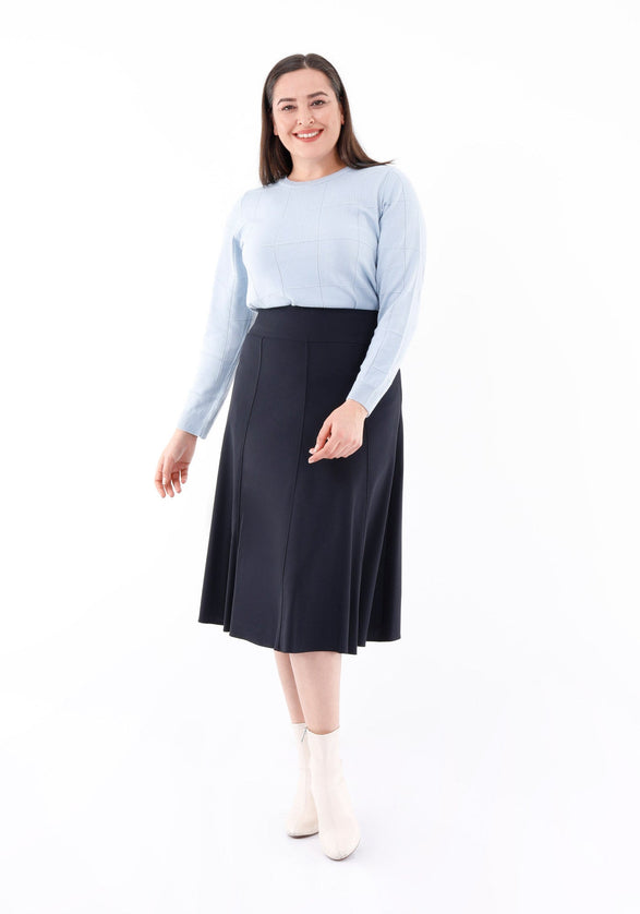 Navy Eight Gore Calf Length Midi Skirt for Every Occasion - G - Line