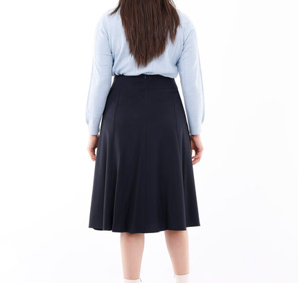 Navy Eight Gore Calf Length Midi Skirt for Every Occasion - G - Line