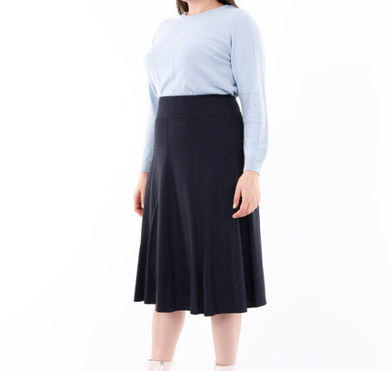 Navy Eight Gore Calf Length Midi Skirt for Every Occasion - G - Line