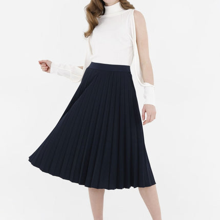 Navy Midi Thin Pleated Below The Knee Skirt - G - Line