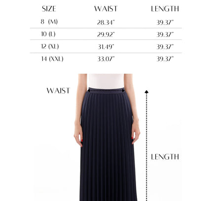 Navy Pleated Maxi Skirt Elastic Waist Band Ankle Length Plisse Skirt - G - Line