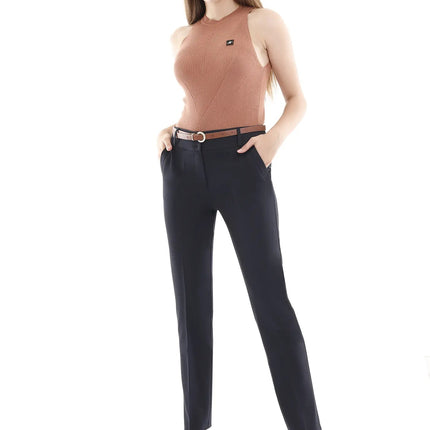 Navy Straight Leg Pants with Pockets and Belt - G - Line