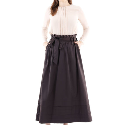 Paper Bag Flared A - Line Maxi Skirt With Pockets And Belt - G - Line