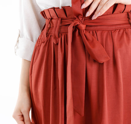 Paper Bag Flared A - Line Maxi Skirt With Pockets And Belt - G - Line