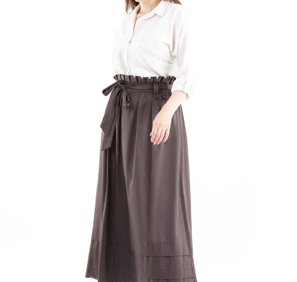 Paper Bag Flared A - Line Maxi Skirt With Pockets And Belt - G - Line