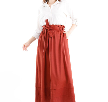 Paper Bag Flared A - Line Maxi Skirt With Pockets And Belt - G - Line