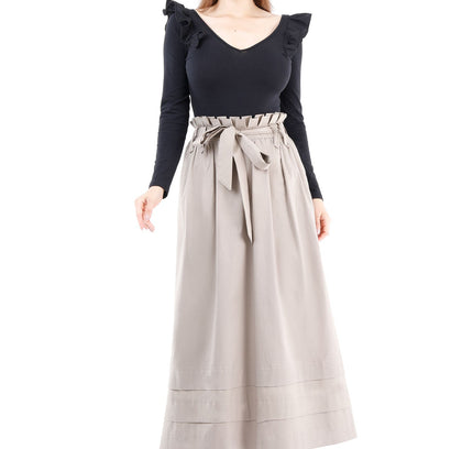 Paper Bag Flared A - Line Maxi Skirt With Pockets And Belt - G - Line