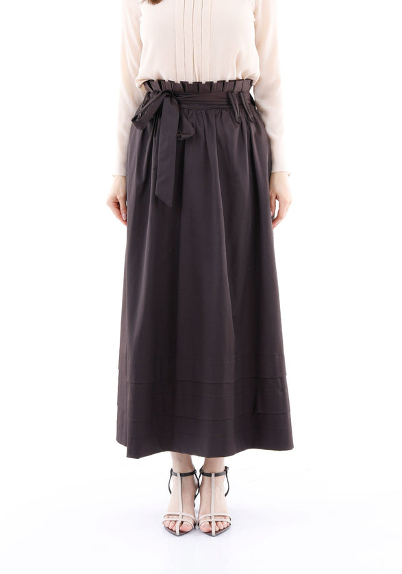 Paper Bag Flared A - Line Maxi Skirt With Pockets And Belt - G - Line