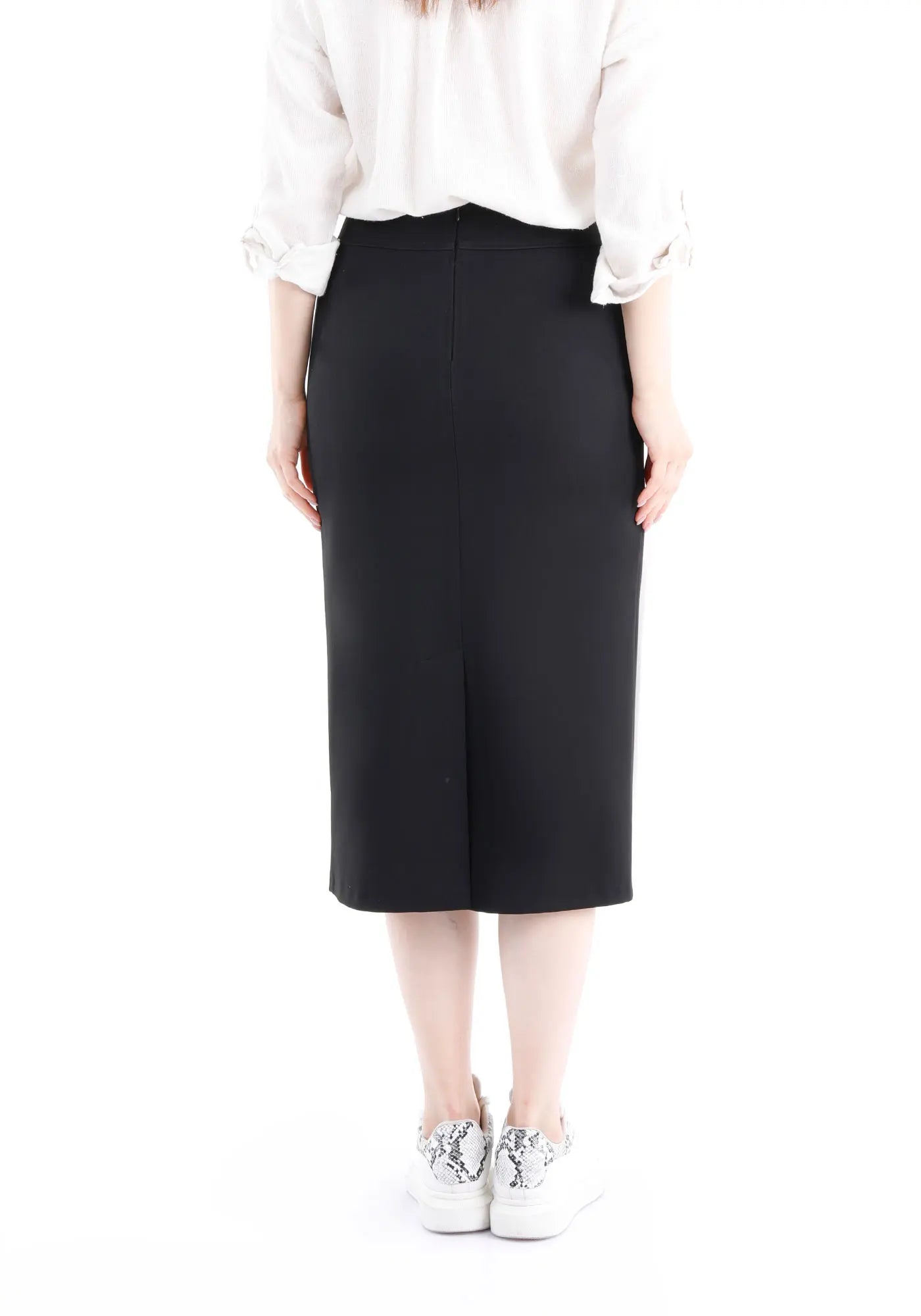 Pencil High Waisted Midi Skirt with Back Slit - G - Line