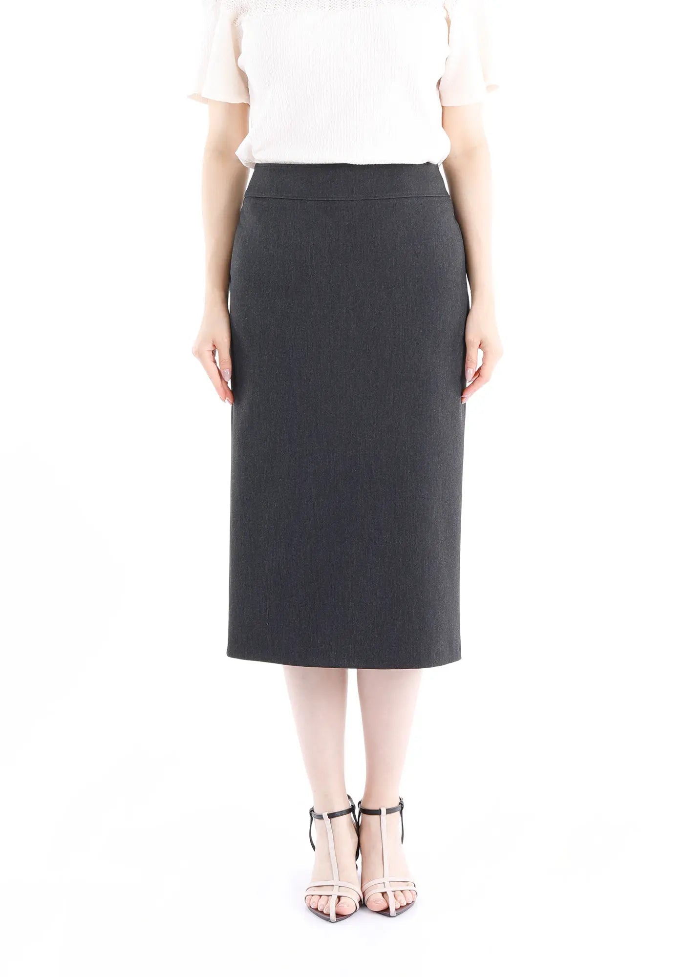 Pencil High Waisted Midi Skirt with Back Slit - G - Line
