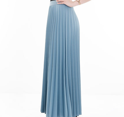 Petrol Pleated Maxi Skirt Elastic Waist Band Ankle Length Plisse Skirt - G - Line