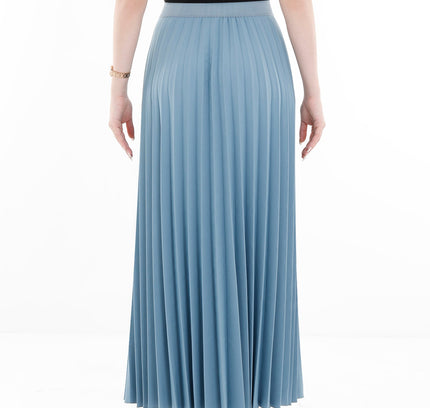 Petrol Pleated Maxi Skirt Elastic Waist Band Ankle Length Plisse Skirt - G - Line