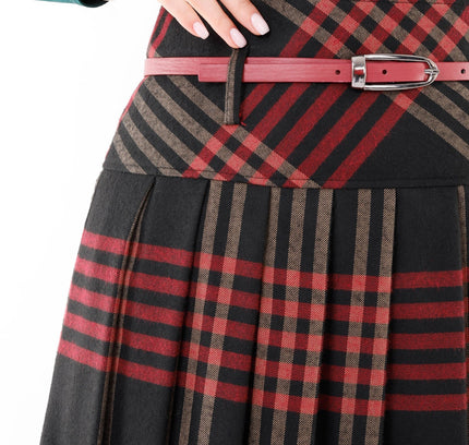 Plaid Pleated Tassel Tartan Midi Skirt - G - Line