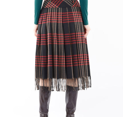 Plaid Pleated Tassel Tartan Midi Skirt - G - Line