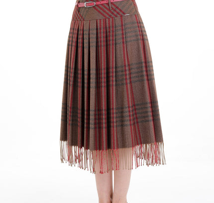 Plaid Pleated Tassel Tartan Midi Skirt - G - Line