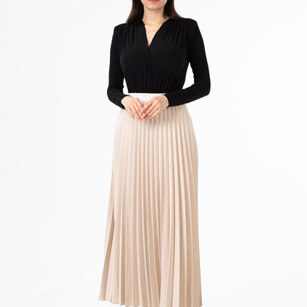 Pleated Ankle Length Skirt - Maxi Skirt Elastic Waist Band - G - Line