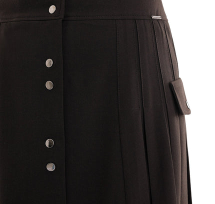 Pleated Button - Front Brown Midi Skirt - G - Line