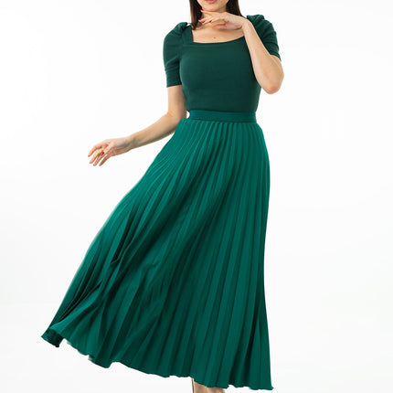 Pleated Maxi Skirt Elastic Waist Band Ankle Length Plisse Skirt - G - Line