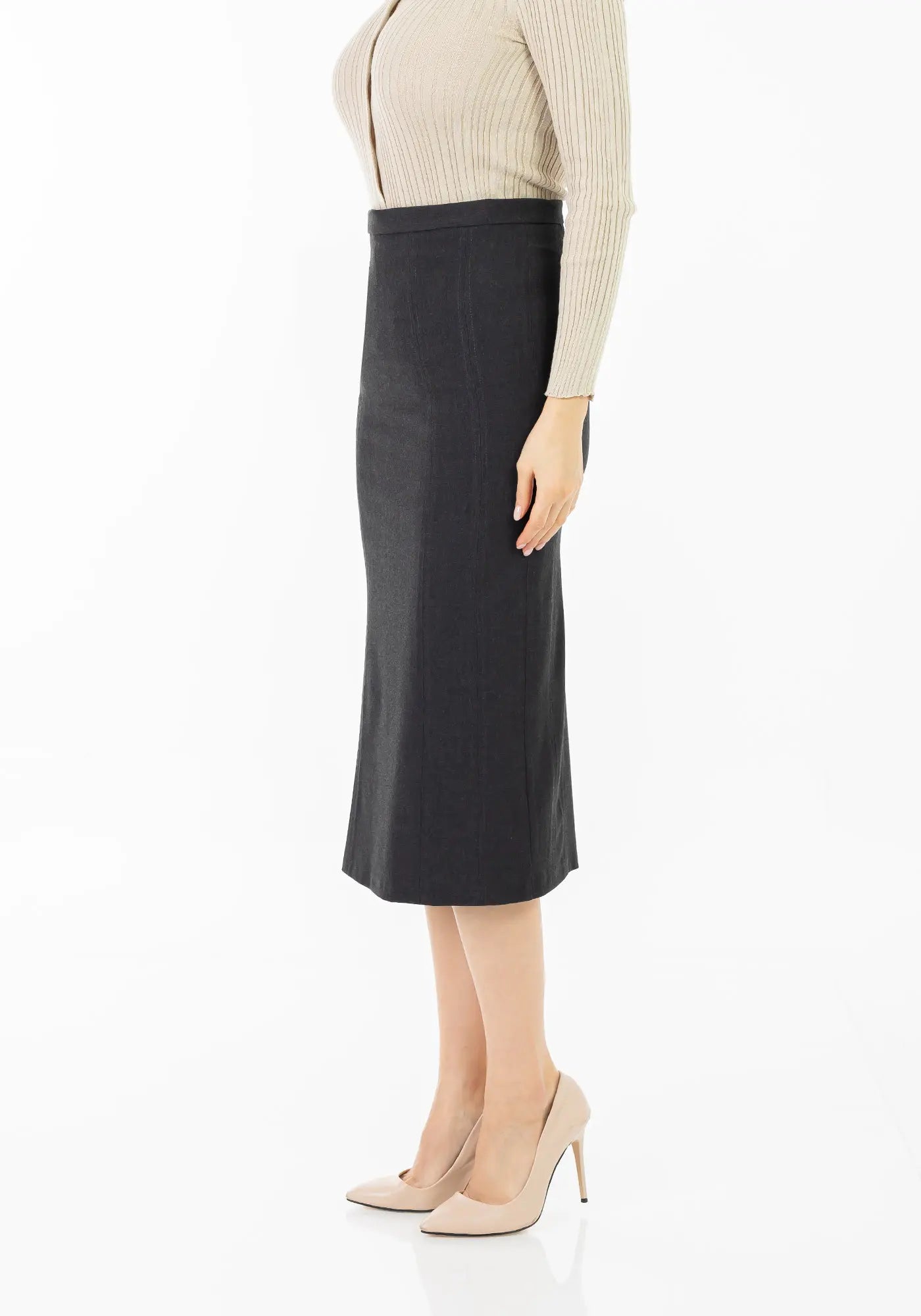 Plus and Regular Size Classic Pencil Midi Skirt with Back Slit - G - Line