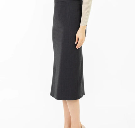 Plus and Regular Size Classic Pencil Midi Skirt with Back Slit - G - Line