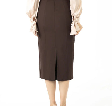 Plus and Regular Size Classic Pencil Midi Skirt with Back Slit - G - Line