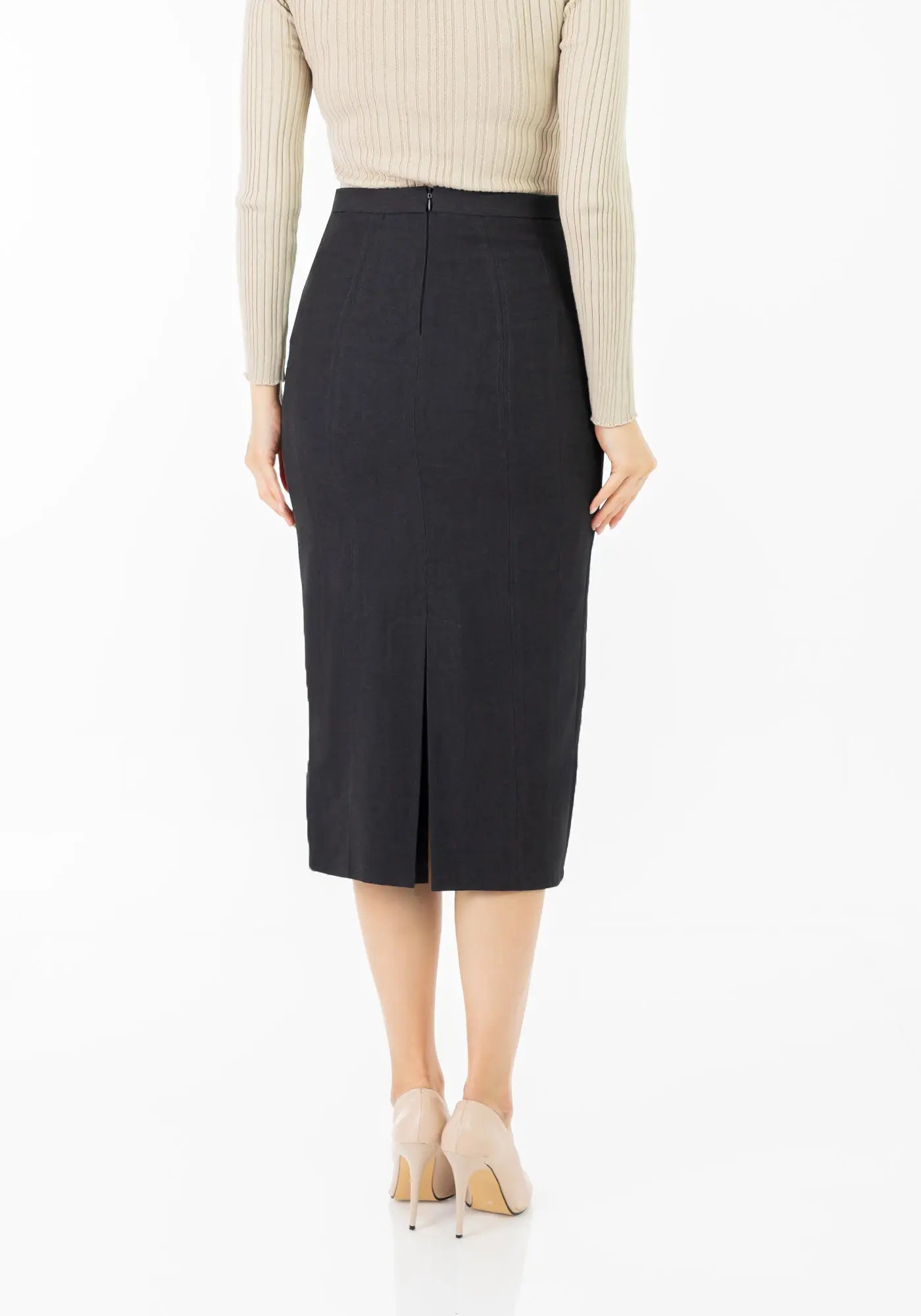 Plus and Regular Size Classic Pencil Midi Skirt with Back Slit - G - Line