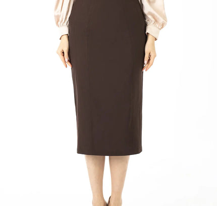 Plus and Regular Size Classic Pencil Midi Skirt with Back Slit - G - Line