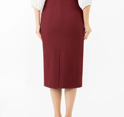 Plus and Regular Size Classic Pencil Midi Skirt with Back Slit - G - Line