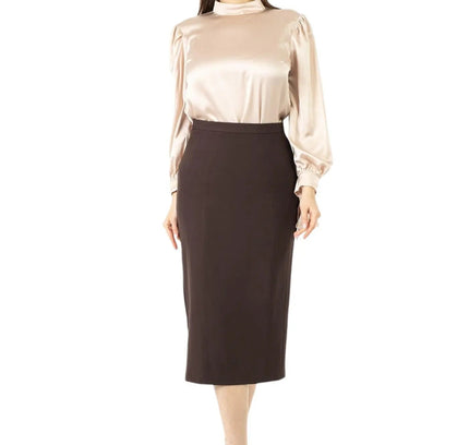 Plus and Regular Size Classic Pencil Midi Skirt with Back Slit - G - Line