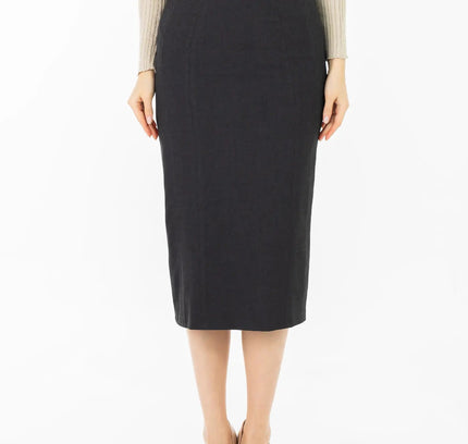 Plus and Regular Size Classic Pencil Midi Skirt with Back Slit - G - Line