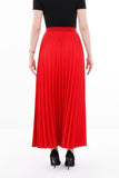 Red Pleated Ankle Length Skirt - Maxi Skirt Elastic Waist Band - G - Line
