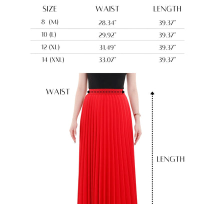 Red Pleated Ankle Length Skirt - Maxi Skirt Elastic Waist Band - G - Line