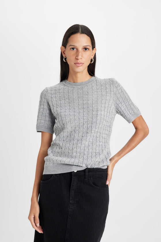 Regular Fit Crew Neck Short Sleeve Tricot Sweater