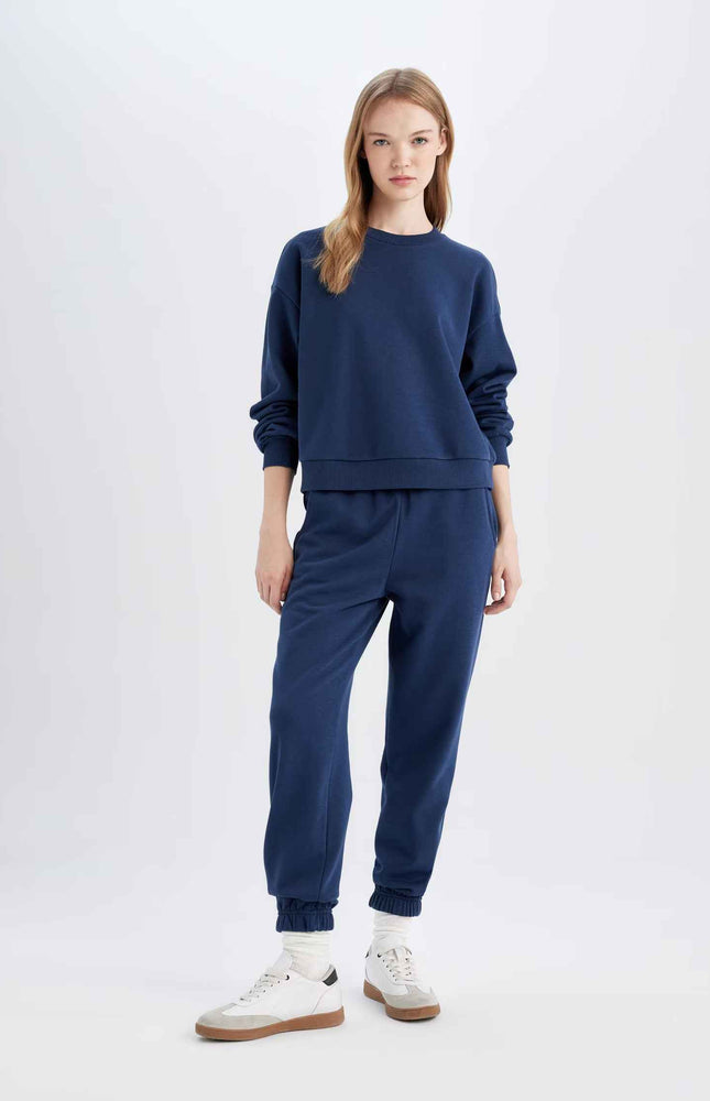 Navy Blue Regular Fit Normal Fit Basic Thick Fleece Inside Tracksuit Set