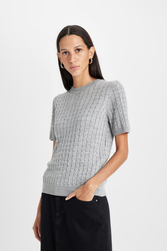 Regular Fit Crew Neck Short Sleeve Tricot Sweater