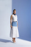 Ruffled Below the Knee Skirt with Denim Details: Lined and Stylish - G - Line