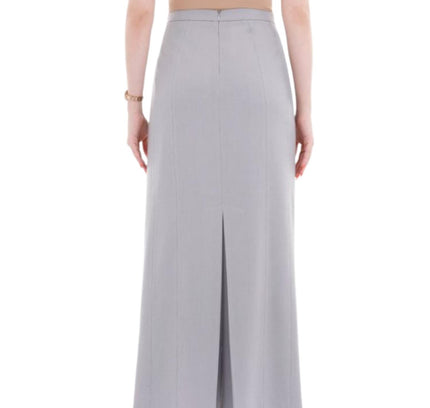 Silver Ankle Length Plus Size Back Split Maxi Skirt - G - Line